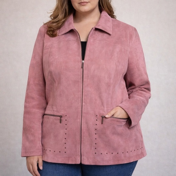 gillaume Jackets & Blazers - Pink suede cowgirl leather zip up jacket 1X